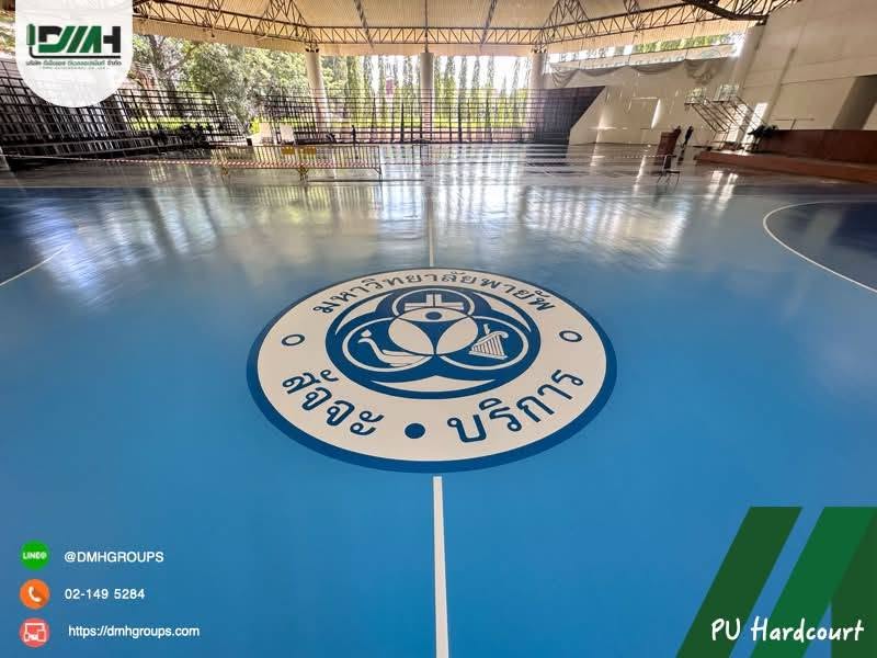 โรงยิมมหาวิทยาลัยพายัพ พื้น PU Hardcourt พร้อม Moisture Barrier และตราสัญลักษณ์กลางสนาม รูปที่ 4
