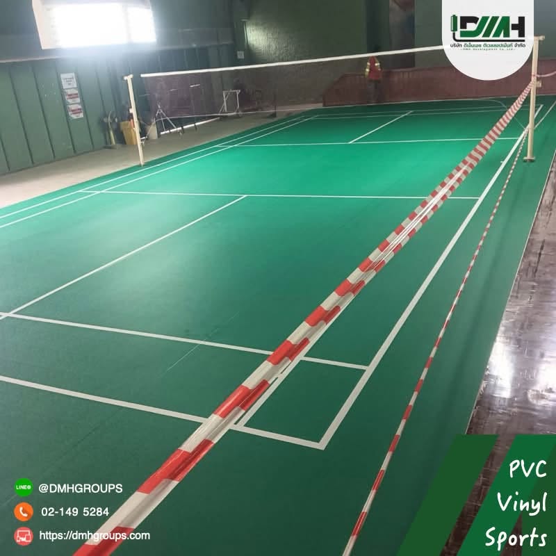 สนามแบดมินตันในร่ม พื้น PVC Sport โทนเขียว ตีเส้นสนามสีขาวเรียบร้อย รูปที่ 5